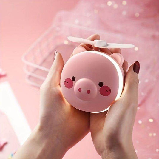 Cartoon Cute Pig LED Lights Mirror Pocket Fan - ZapKart